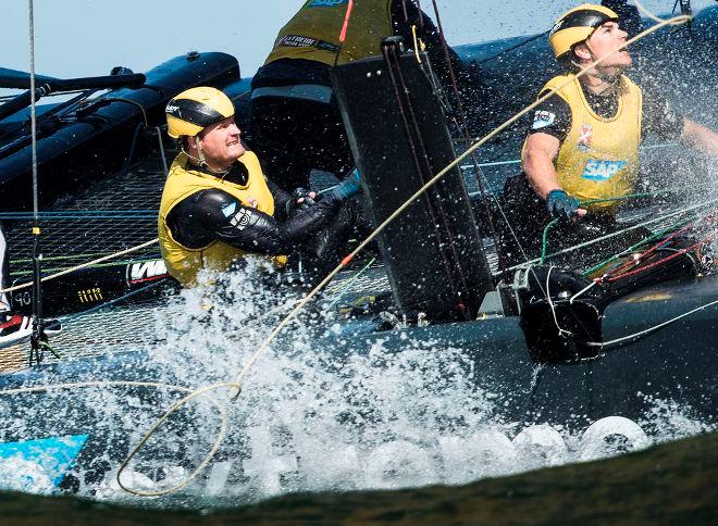 The Danish team fought hard to the end to take the Act win in the final double-point race in Muscat, Oman - Extreme Sailing Series © Lloyd Images http://lloydimagesgallery.photoshelter.com/